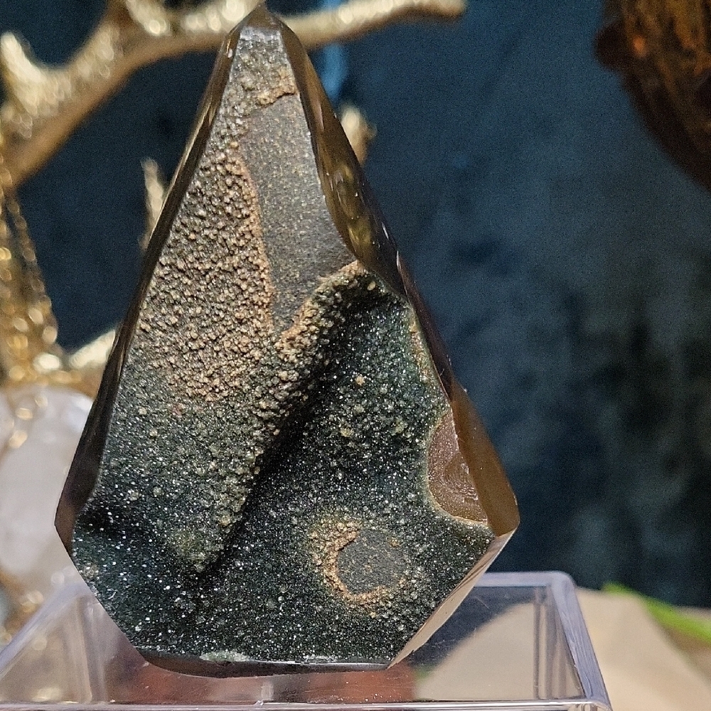 Druzy High Grade Diamond Shaped Agate - Olive Green, Black & Gold - Picture 3 of 6